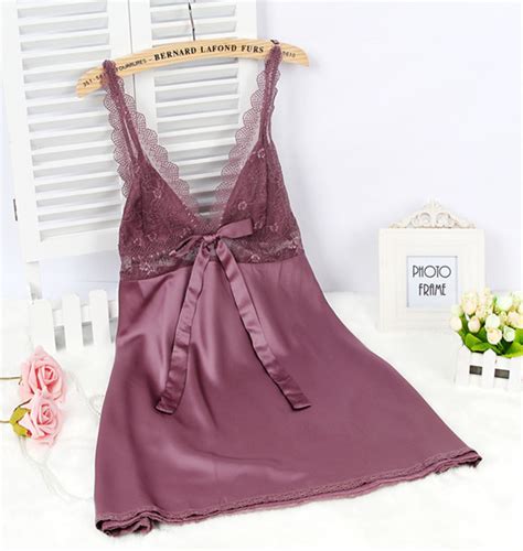 Ladies Sexy Silk Satin Nightgown Lace Nightdress Sleeveless Nighties V