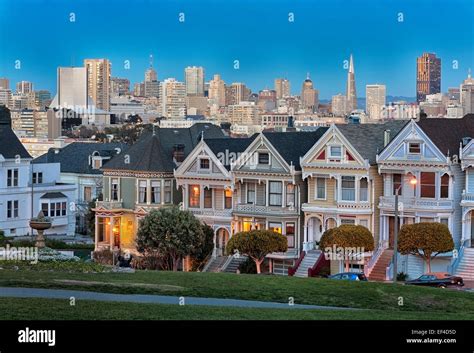 The Iconic Painted Ladies With Downtown San Francisco Skyline Behind