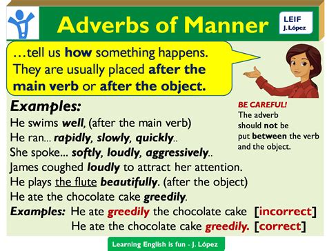 They are usually placed either after the main verb or after the object. English Intermediate I: U1_Adverbs of Manner
