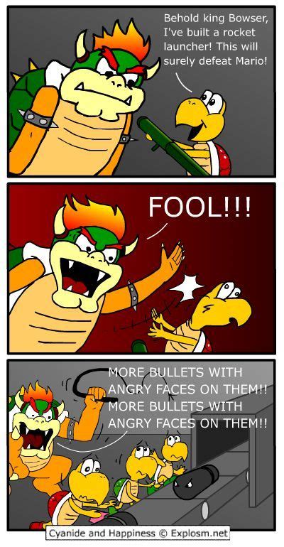 Cyanide And Happiness Bowser Bullets With Angry Faces On Them