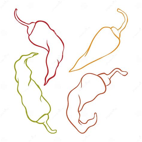 Chili Pepper Pod Icons Set Linear Hot Pepper Color Silhouette Stock