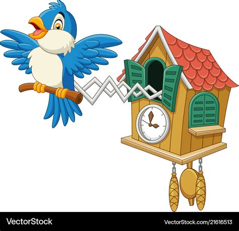 Cuckoo Clock With Blue Bird Chirping Royalty Free Vector