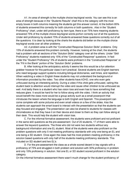 Evaluating D093 Task 2 - Passed - A1. An area of strength is the