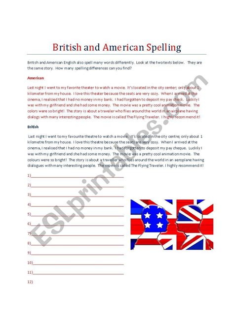 British Vs American Spelling Esl Worksheet By Bkkteacher
