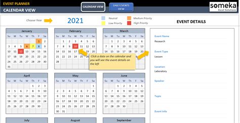 Dynamic Event Calendar Template Interactive Excel Calendar