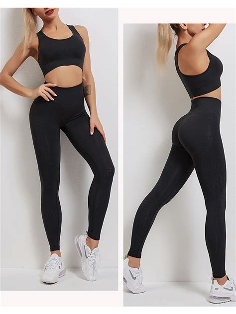 seamless workout set for women 2 piece cross strap sport bra curved waist yoga leggings sets gym