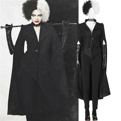 cruella de vil cosplay costume black coat halloween outfit etsy