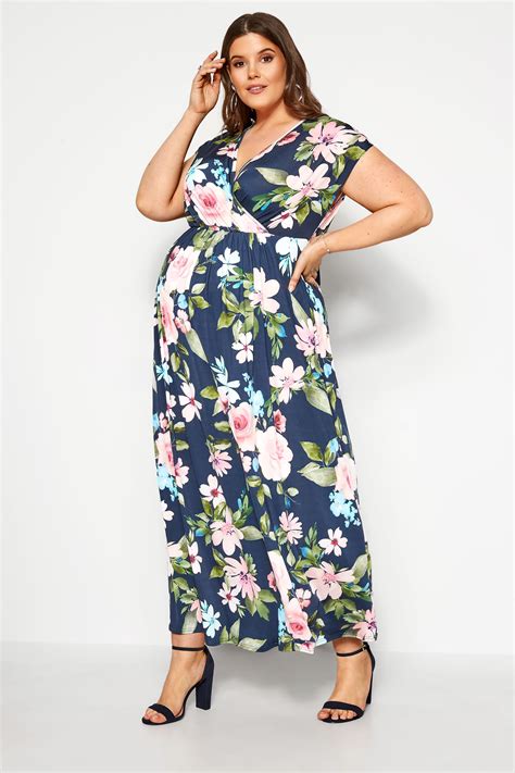 Bump It Up Maternity Navy Floral Wrap Maxi Dress Yours Clothing