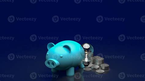 The Blue Piggy Bank And Coins On Business Background 3d Rendering