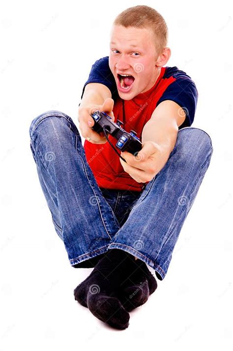 The Guy Excitedly Playing Video Games Stock Image Image Of Beautiful