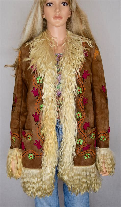 Vintage S Women S EmBrOiDeReD Shearling HiPPiE BoHo ALmoSt FaMouS Penny Lane Coat Size M