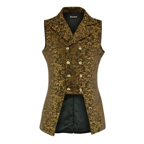 Mens Double Breasted Governor Vest Waistcoat Vtg Gold Brocade Gothic