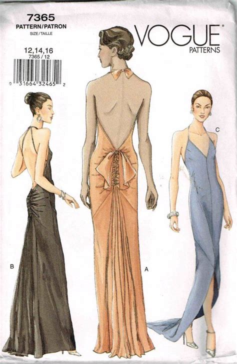 Sewing Pattern Evening Gown Close Fitting Backless Halter Etsy Vintage Dress Patterns Vogue