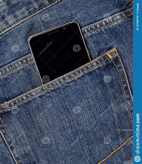 The Smartphone In Jeans Stock Image Image Of Black 127907761