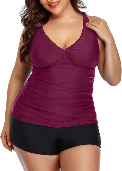 Yonique Plus Size Tankini Swimsuits For Women With Shorts Tummy Control Two Piece Bathing Suits