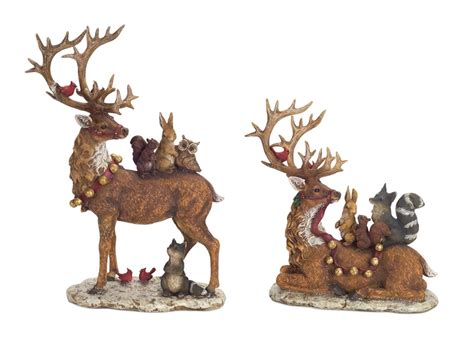 Set Of 2 Brown Deer With Woodland Friends Christmas Tabletop Figures 17