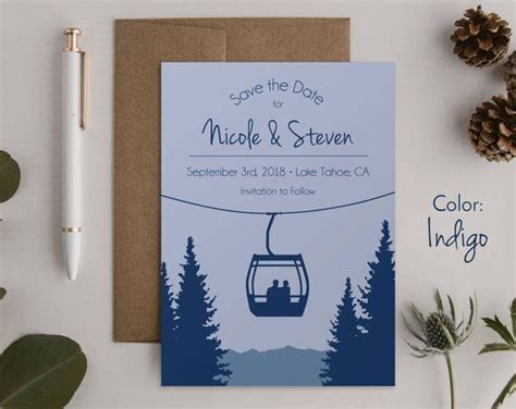 Ski Gondola Card Save Our Date Wedding Announcement Template Etsy