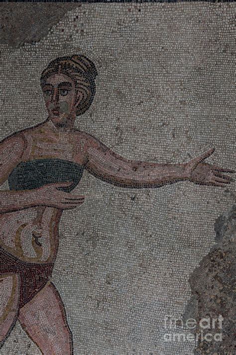 Ancient Roman Bikini Girl Athlete At World Heritage Villa Site Piazza Armerina Sicily Italy