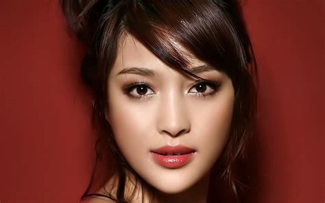 Wallpaper Face Women Model Long Hair Red Asian Singer Black