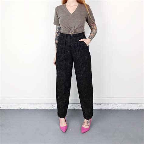 70s Tweed Knit Mod High Waist Trousers Pants Size 25 26 Xs