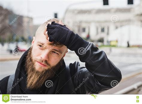 Stylish Bearded Man Posing In The Street Stock Photo Image Of