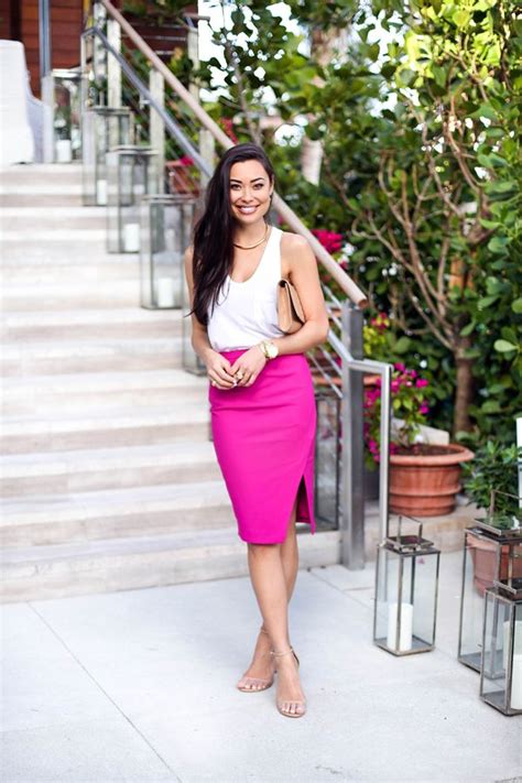 Hot Pink Skirt With White Tank Hot Pink Skirt Hot Pink Pencil Skirt