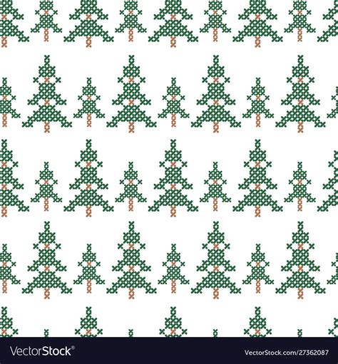 cross stitch christmas trees seamless royalty free vector