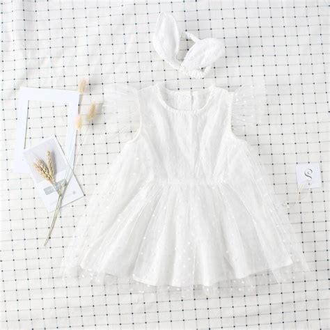 Pure White Polka Dot Cute Style Summer Baby Girl Dress Birthday Party
