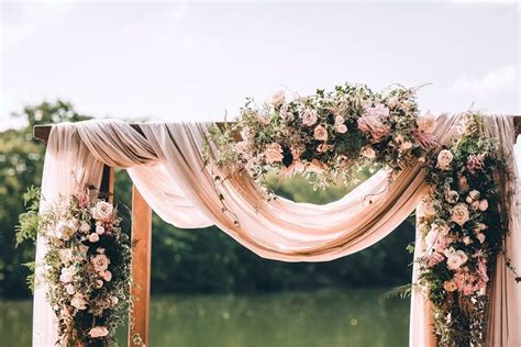 Blush Colour Theme Romantic Blush Sheer Chiffon Draped Wedding Arch