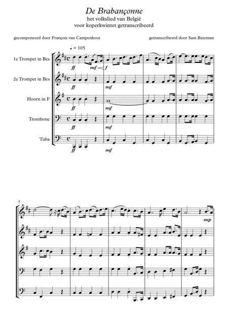 de brabançonne sheet music françois van campenhout brass ensemble