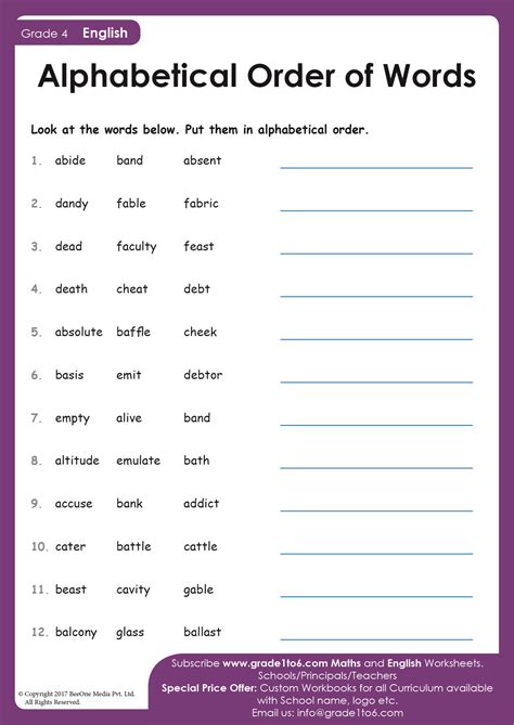 Alphabetical Order Worksheets For Grade 5 Free A Simp