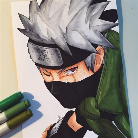 Kakashi Drawing Done I Had To Do Hair With Water Color Because My