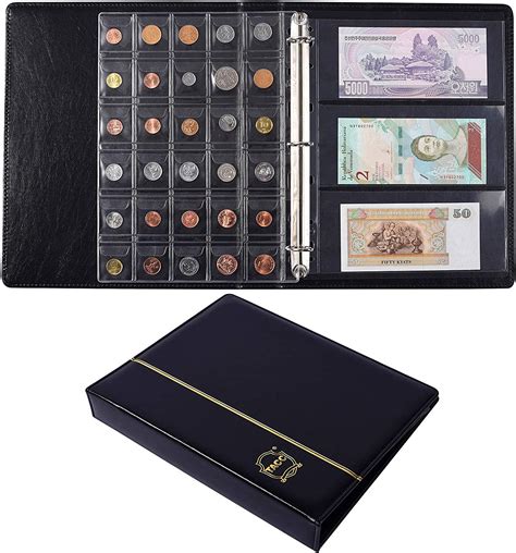 Ettonsun Leather 120 Pockets Coin Collecting Holder Album24 Pockets