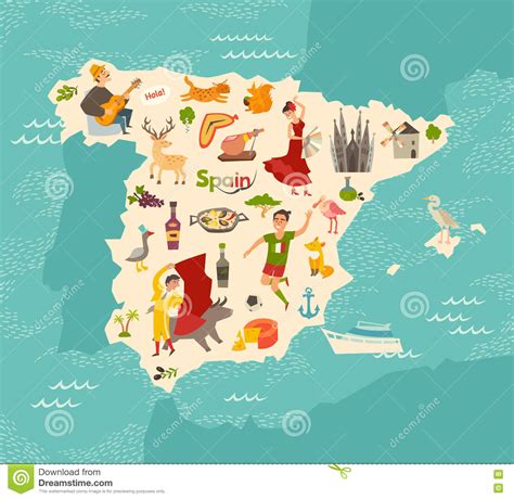 Vector Del Mapa De España Mapa Ilustrado Para Los Niños Atlas De La