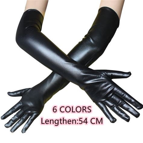 New Women S Sexy Shiny Patent Leather Glove Tight Gloves Temptation Coating Elastic Elbow Long