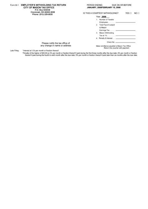 Form W 1 Employers Withholding Tax Return Printable Pdf Download