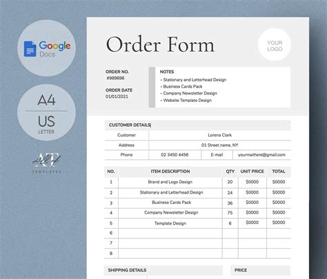 Custom Order Form Template Editable Order Form Printable Etsy