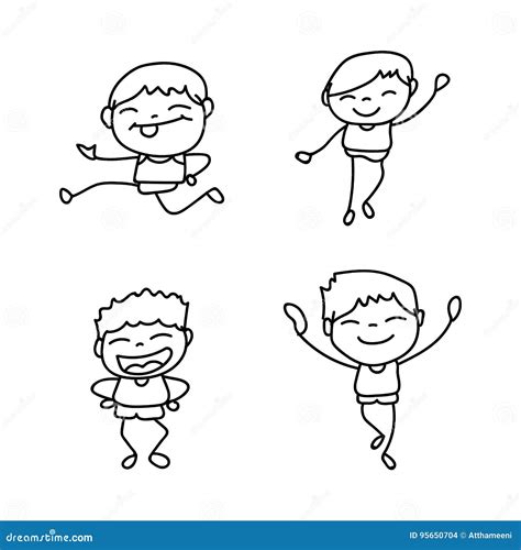 Set Of Hand Drawing Cute Boys Line Art Stock Vector Illustration Of
