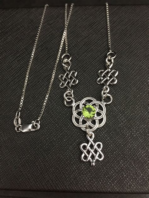 Celtic Knot Emerald Necklace In Sterling Silver Scottish Symbolic