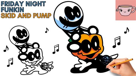 How To Draw Skid And Pump Friday Night Funkin Fnf Easy Step By