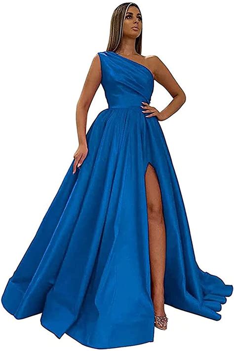 One Shoulder Satin Prom Dresses Long With Train For Women With