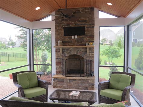 Screened Porch With Wood Burning Fireplace And Paver Patio — Deckscapes
