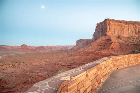 Monument Valley Visitor Center At Sunset With Full Moon Stock Image