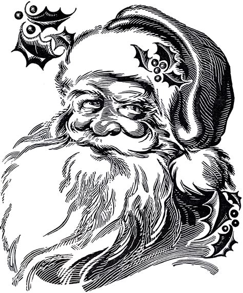 7 Santa Illustrations Black And White The Graphics Fairy