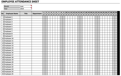 2020 Employee Attendance Calendar Pdf Template Calendar Design