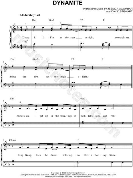 Bts Dynamite Sheet Music Easy Piano In D Minor Download And Print
