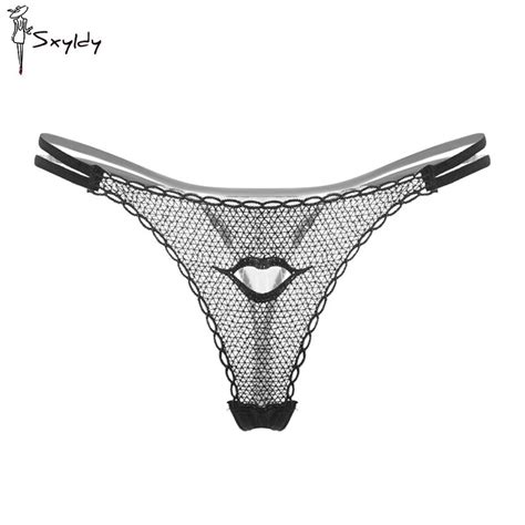 Women Lace Floral Lingerie Sexy Lips Sheer G String Hollow Underwear Thongs Low Waist Temptation