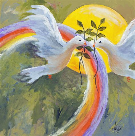 Rainbow Peace Doves Painting By Katie Wolff Pixels