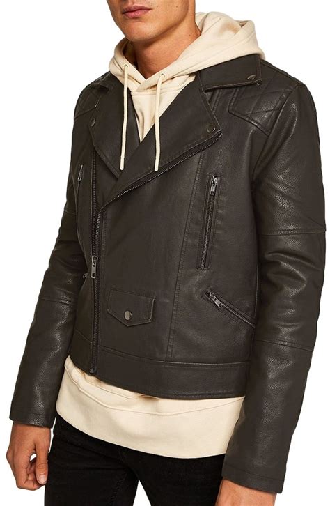 Topman Classic Fit Faux Leather Biker Jacket Nordstrom Faux Leather