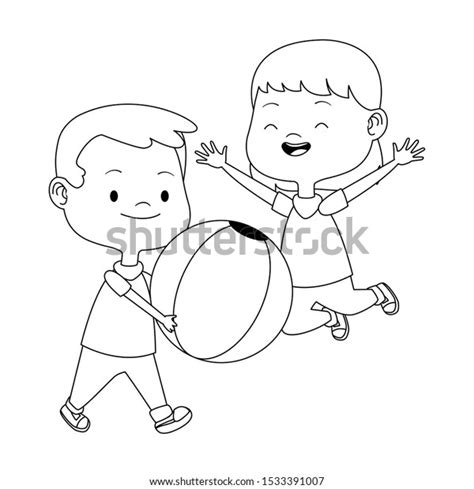 Cartoon Little Kids Playing Ball Over Stock Vector Royalty Free